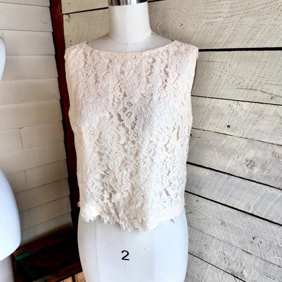 Vintage Cream lace sleeveless tank - back zipper - 50s 60s - lace overlay top - Picture 6 of 9